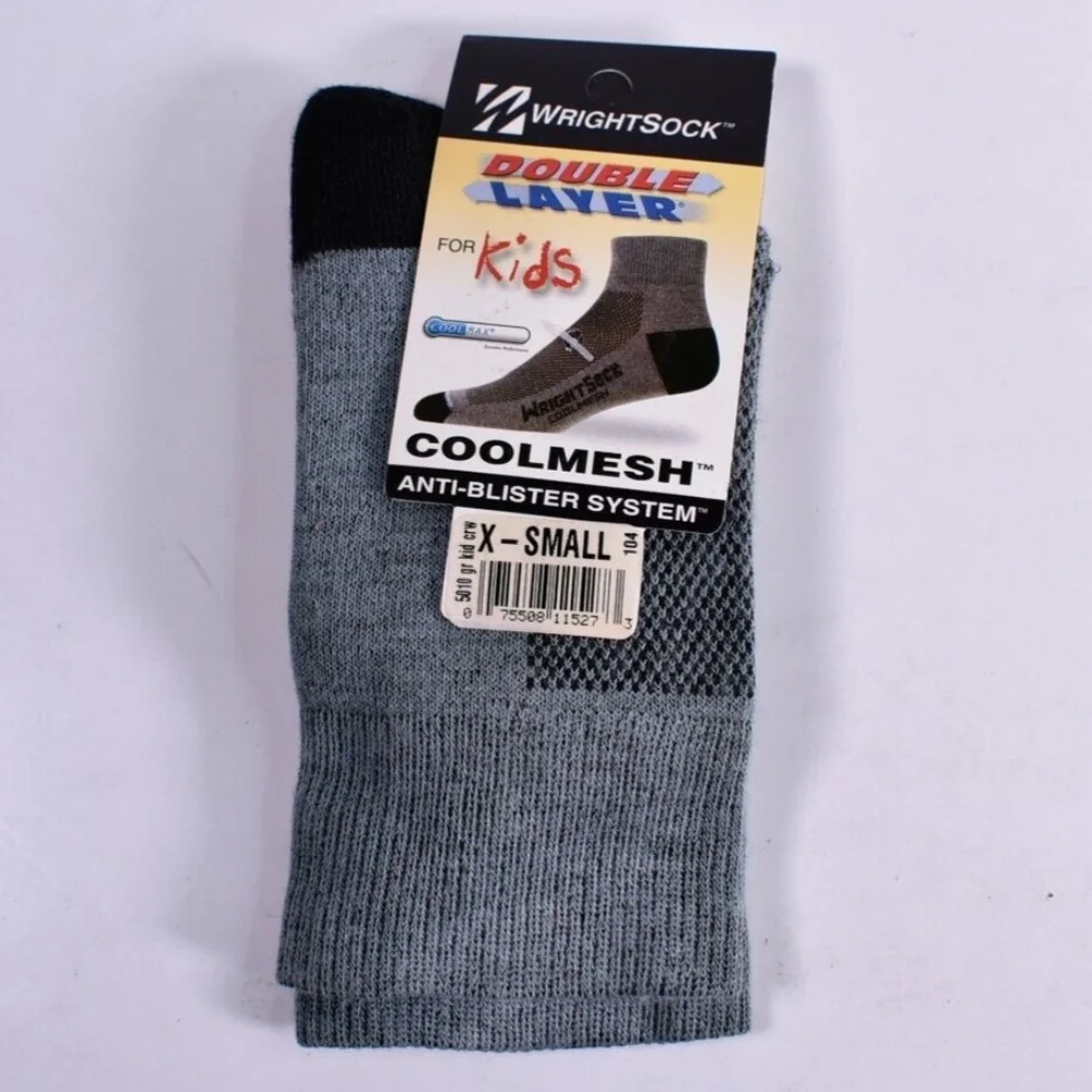 NEW Wrightsock Kid's CoolMesh Crew Socks Gray Size X-Small / 10-1 Little Kid's